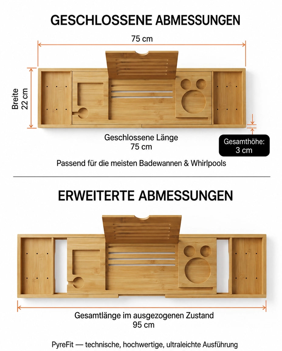 Badewannenablage aus Bambus – ausziehbar mit Platz für Buch, Tablet, Glas und Kerzen – Produktbild 7