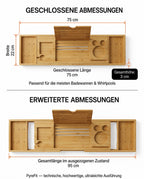 Badewannenablage aus Bambus – ausziehbar mit Platz für Buch, Tablet, Glas und Kerzen – Produktbild 7