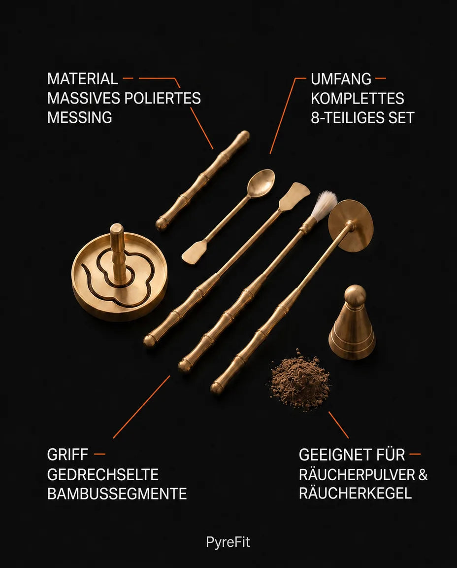 Räucherstäbchen-Set aus Messing – Ritual-Werkzeuge für Pulver und Kegel – Produktbild 9