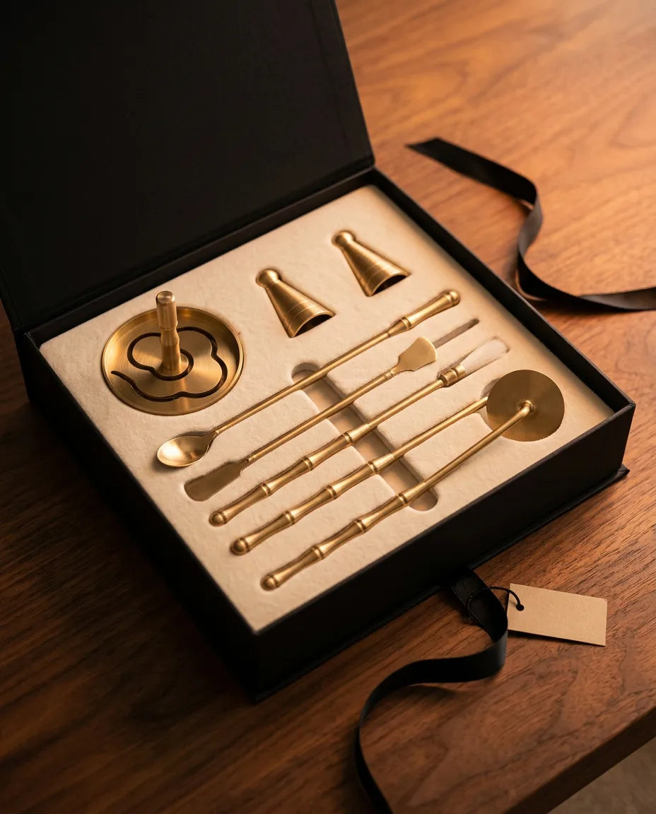 Räucherstäbchen-Set aus Messing – Ritual-Werkzeuge für Pulver und Kegel – Produktbild 10