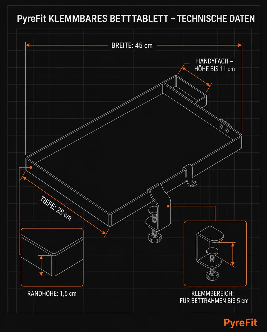 Betttablett zum Anklemmen – platzsparende Ablage für Laptop, Handy und Getränke – Produktbild 8