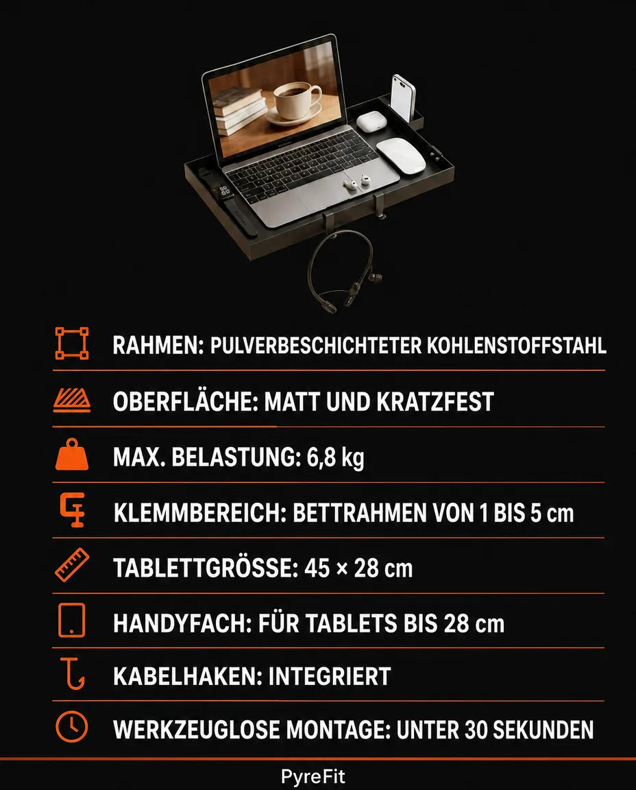 Betttablett zum Anklemmen – platzsparende Ablage für Laptop, Handy und Getränke – Produktbild 9