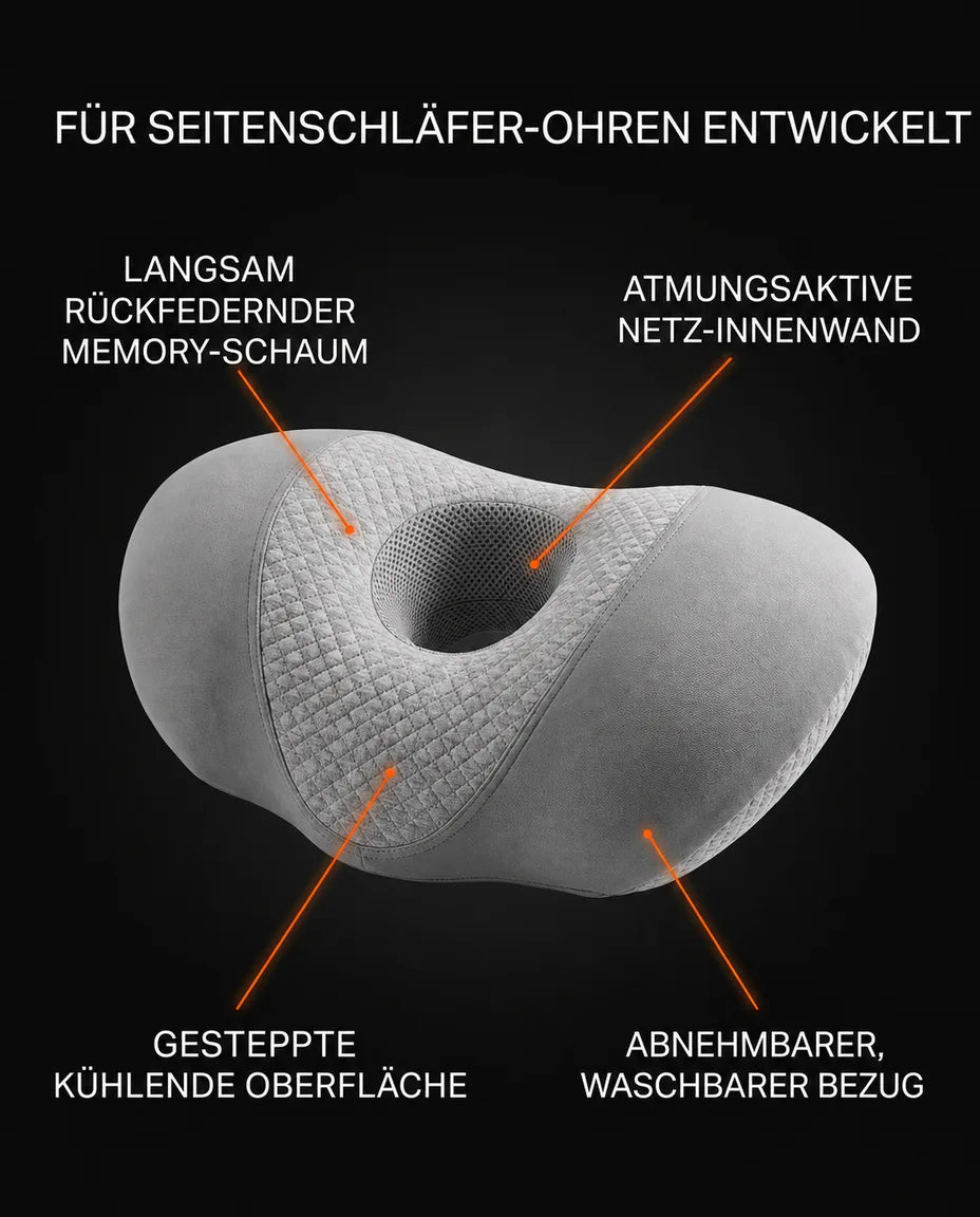 Seitenschläferkissen mit Ohraussparung – Memory Foam für druckfreie Ohren – Produktbild 8