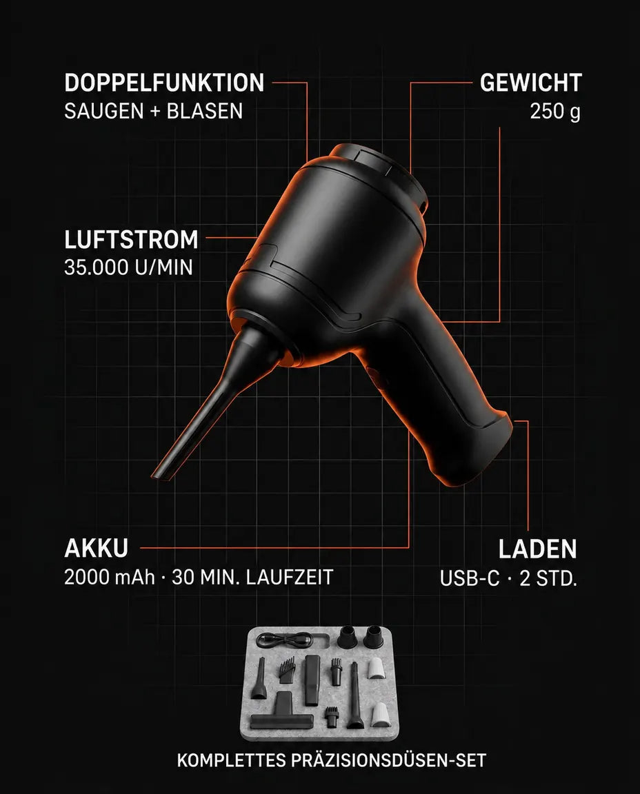 Mini-Handstaubsauger und Luftbläser – kabellose Reinigung für Tastatur, Technik und Auto – Produktbild 10