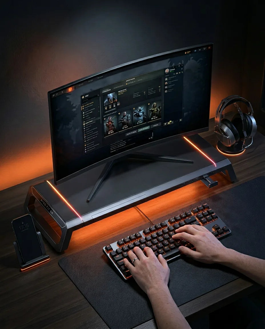 Monitorständer mit Schublade und RGB-Beleuchtung – für den Bildschirm auf Augenhöhe – Produktbild 3