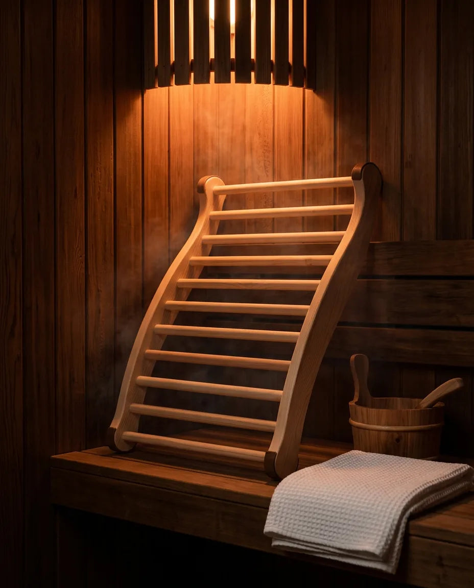 Sauna-Rückenlehne aus Holz – ergonomische Stütze für Spa und Bad – Produktbild 2