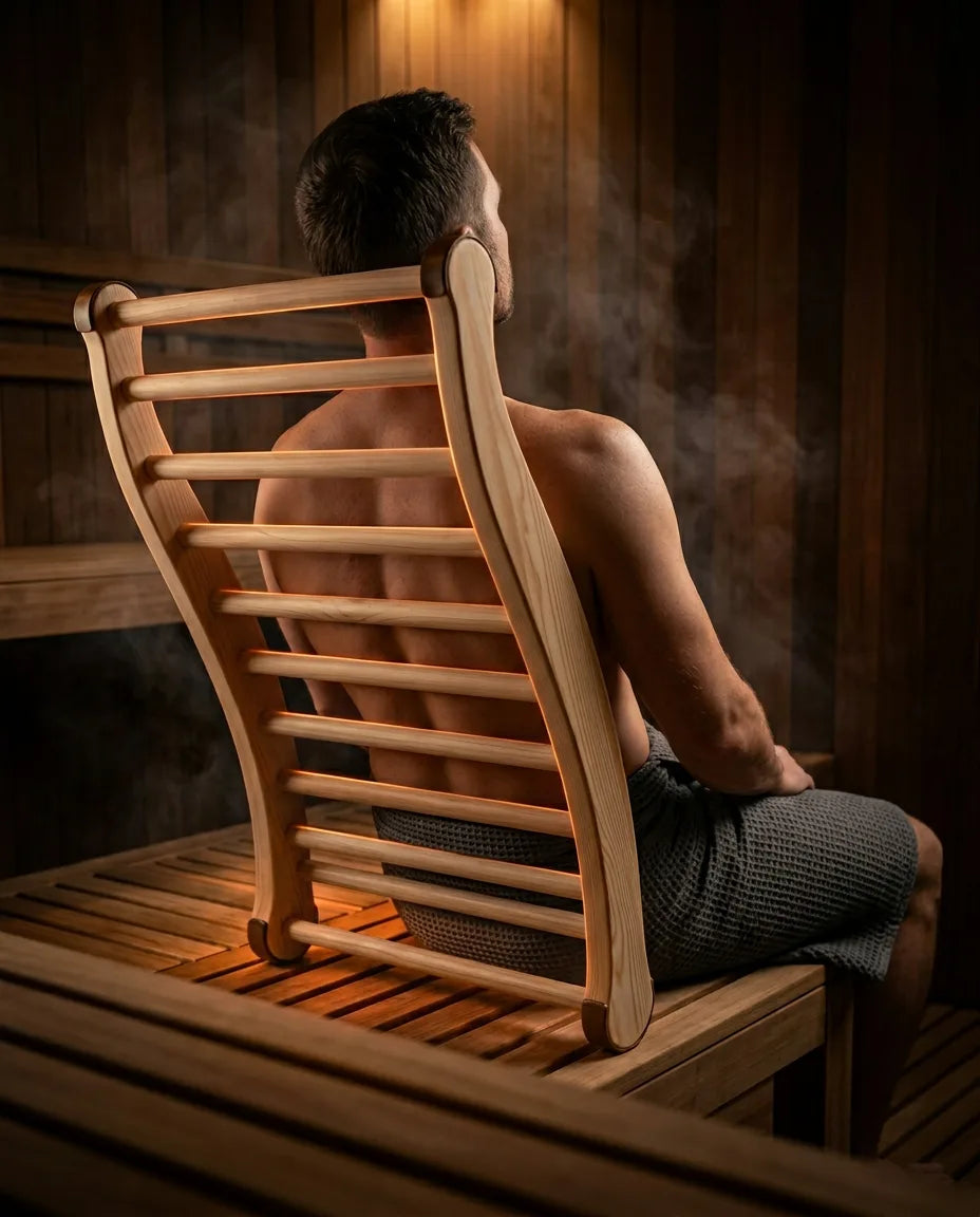 Sauna-Rückenlehne aus Holz – ergonomische Stütze für Spa und Bad – Produktbild 3