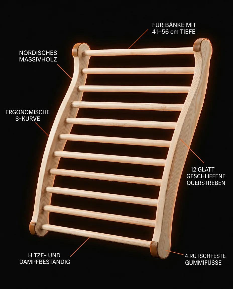 Sauna-Rückenlehne aus Holz – ergonomische Stütze für Spa und Bad – Produktbild 7