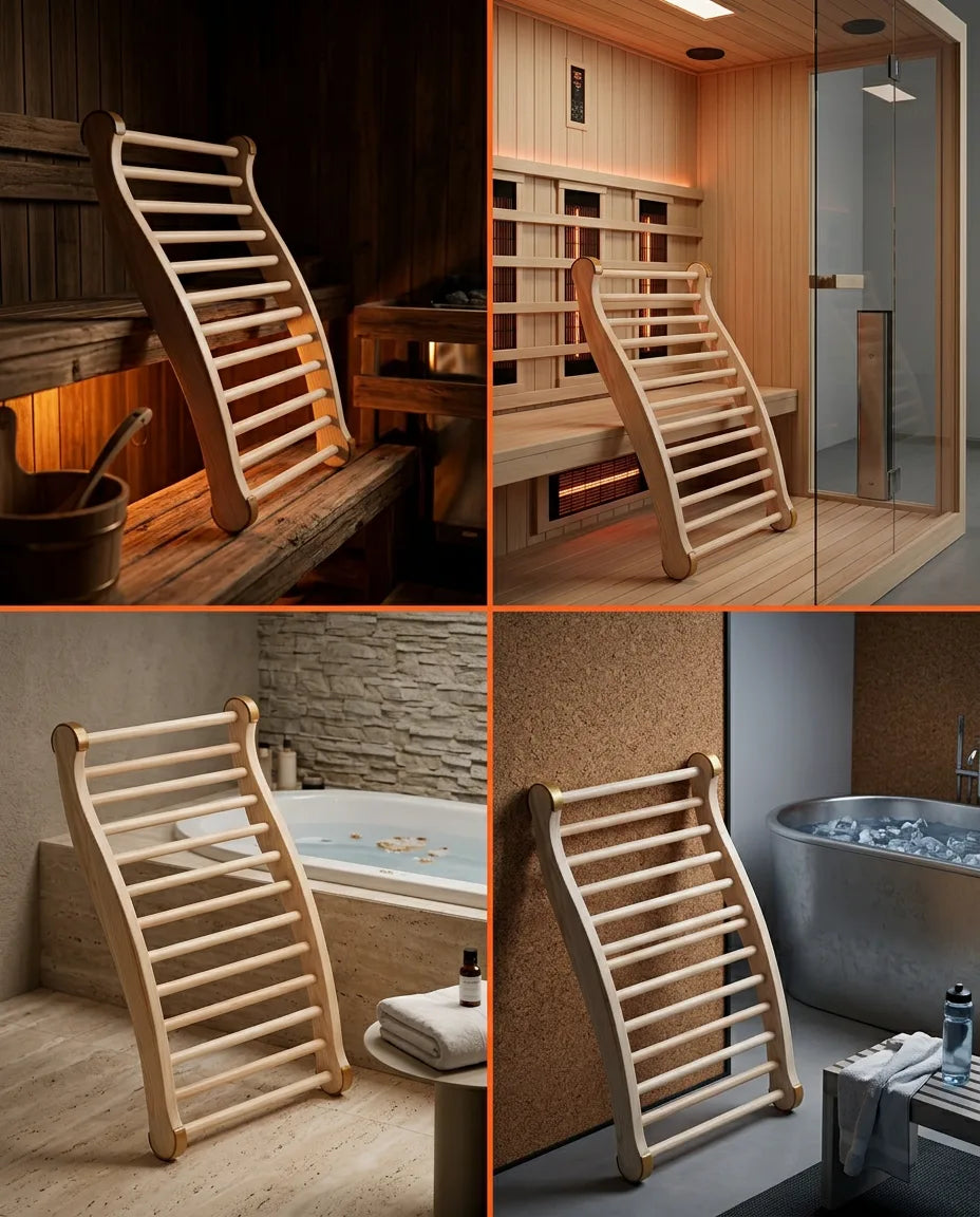 Sauna-Rückenlehne aus Holz – ergonomische Stütze für Spa und Bad – Produktbild 9