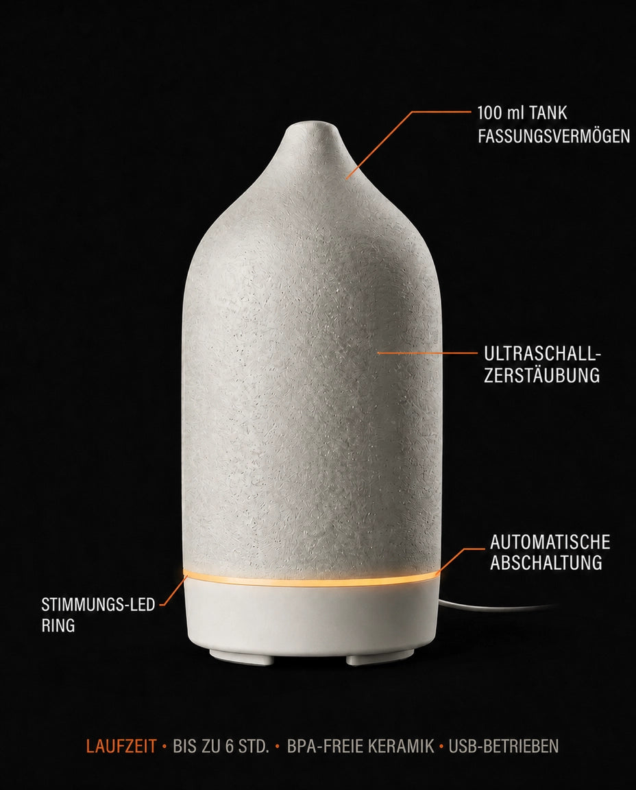 Aroma Diffuser aus Keramik – leise Ultraschall-Vernebelung für ätherische Öle – Produktbild 5