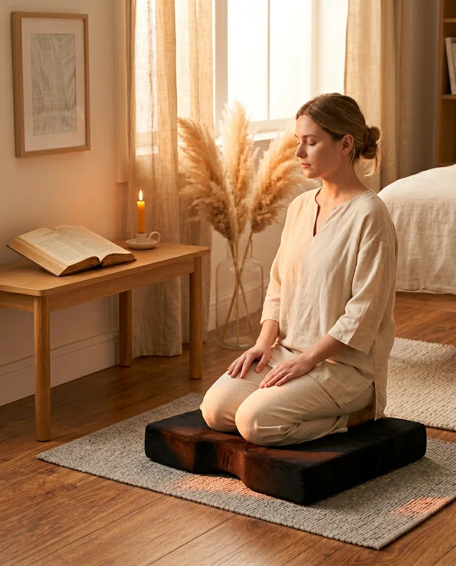 Meditationskissen aus Memory-Foam – druckentlastende Stütze für Knie und Bodenübungen – Produktbild 2