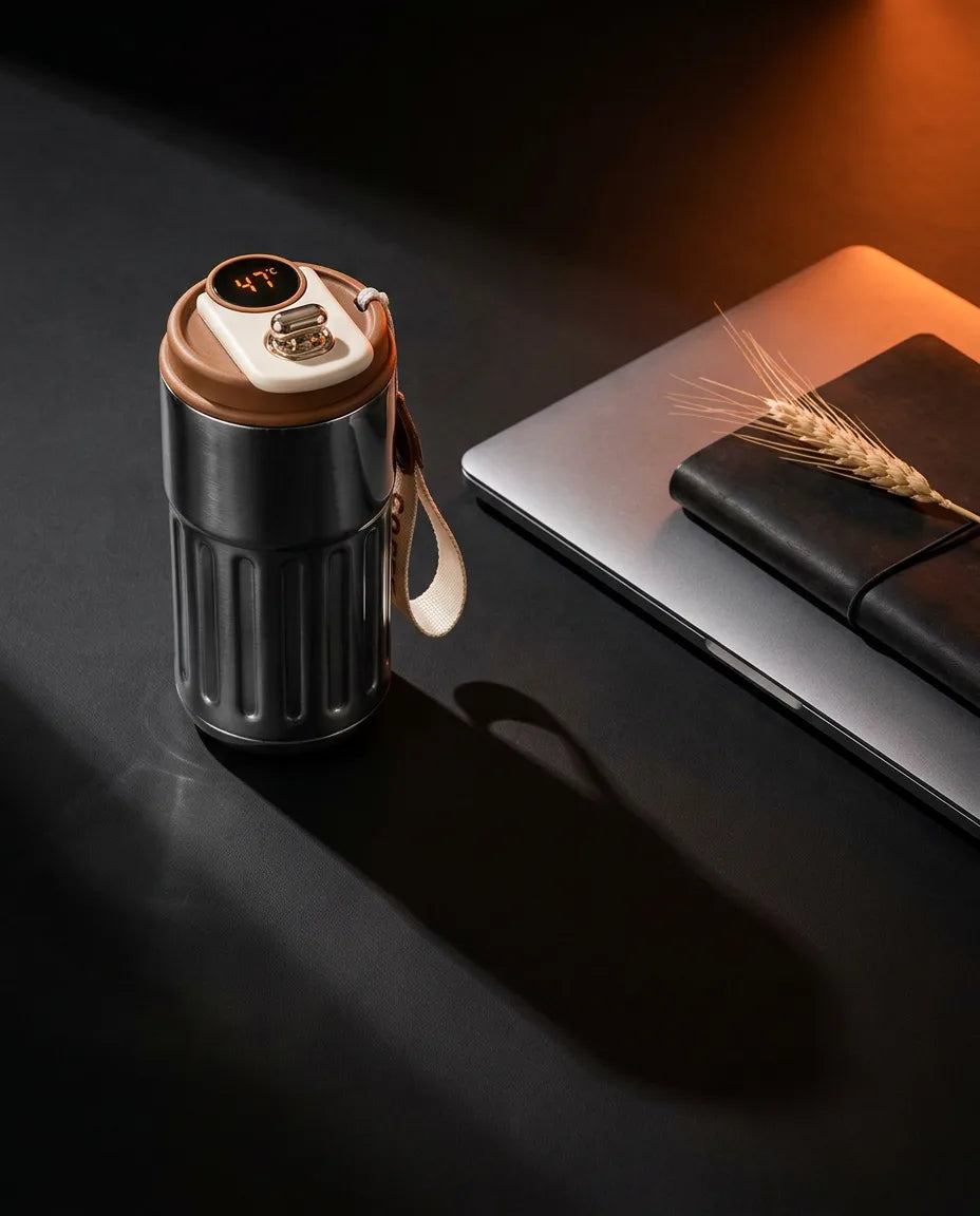 Thermobecher mit LED-Temperaturanzeige – doppelwandiger Edelstahl für unterwegs – Produktbild 3