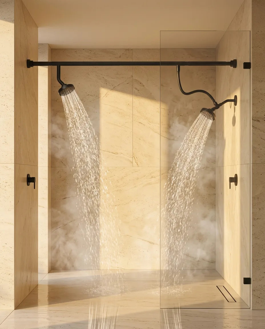 Regendusche als Doppel-Duschset – zwei Regenbrausen an verstellbarer Stange – Produktbild 9