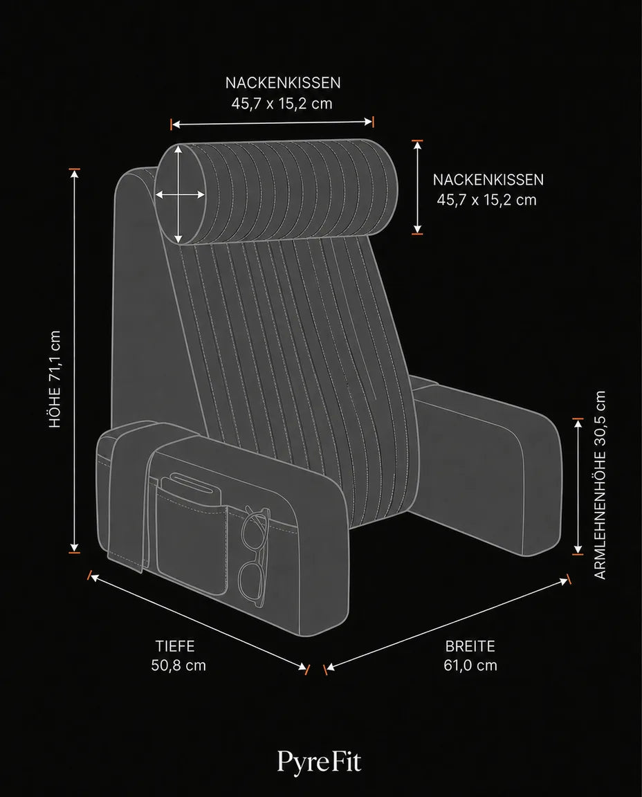 Lesekissen fürs Bett mit Memory-Schaum – aufrechte Stütze mit Armlehnen und Seitentaschen – Produktbild 7