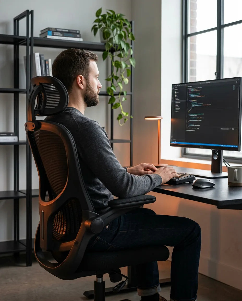 Ergonomischer Bürostuhl mit Netzrücken – Lordosenstütze für lange Arbeitstage – Produktbild 2