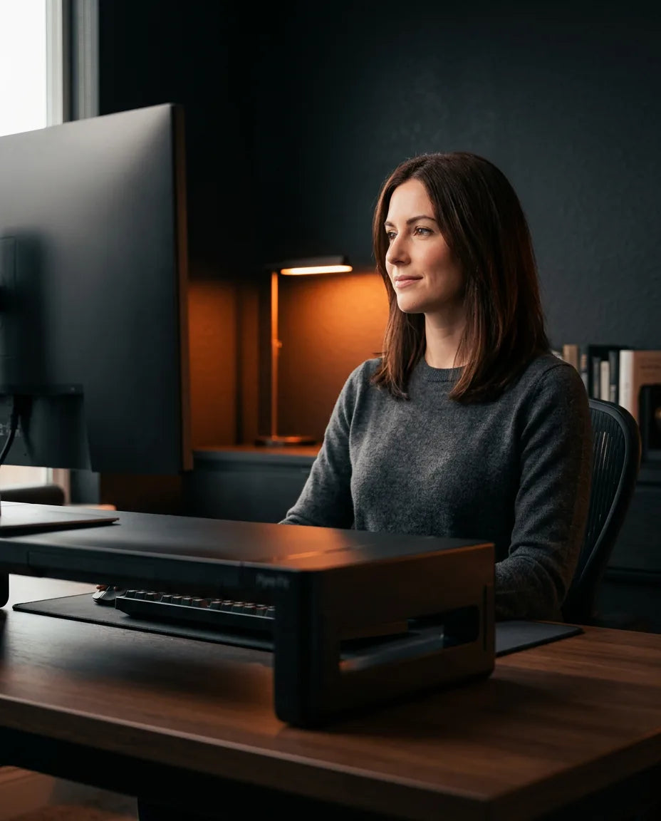 Monitorständer mit Schublade – Bildschirmerhöhung für aufrechtes Sitzen – Produktbild 3