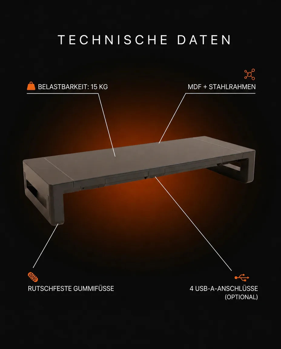 Monitorständer mit Schublade – Bildschirmerhöhung für aufrechtes Sitzen – Produktbild 8