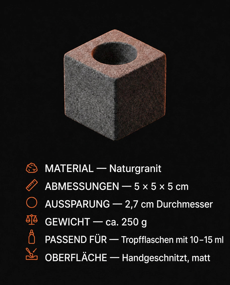 Aufbewahrung für ätherische Öle aus Granit – skulpturaler Halter für Sauna und Spa – Produktbild 8