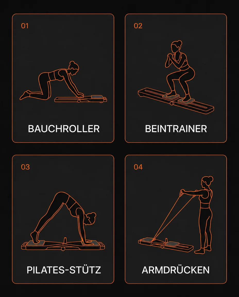 Pilates-Reformer klappbar – Ganzkörper-Training mit Zugseilen und gepolstertem Deck – Produktbild 7