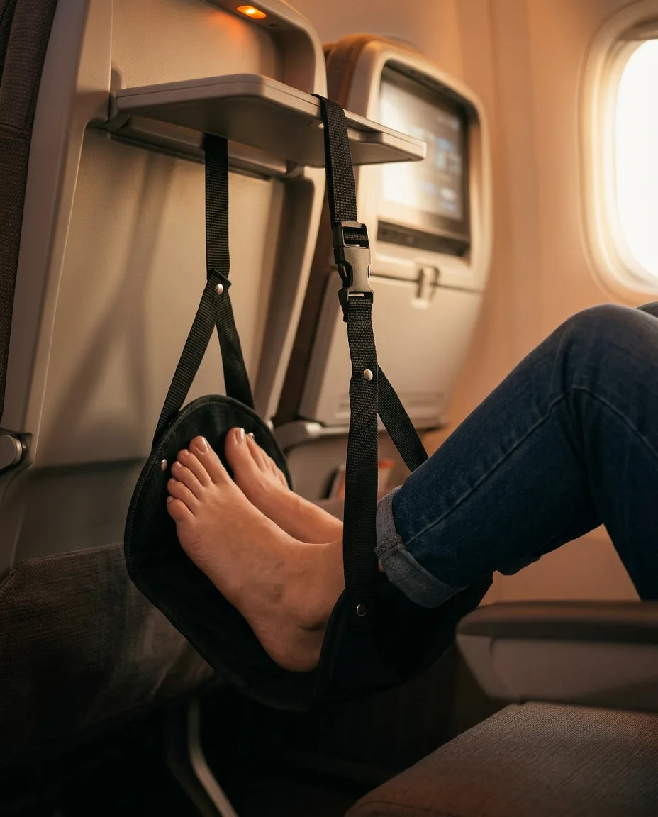Fusshängematte für Reise und Büro – entlastet müde Beine am Schreibtisch und im Flug – Produktbild 2