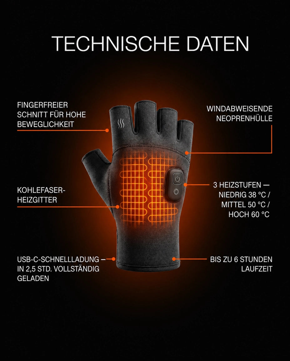 Beheizbare Handschuhe fingerlos – einstellbare Wärme per USB-C für kalte Tage – Produktbild 8
