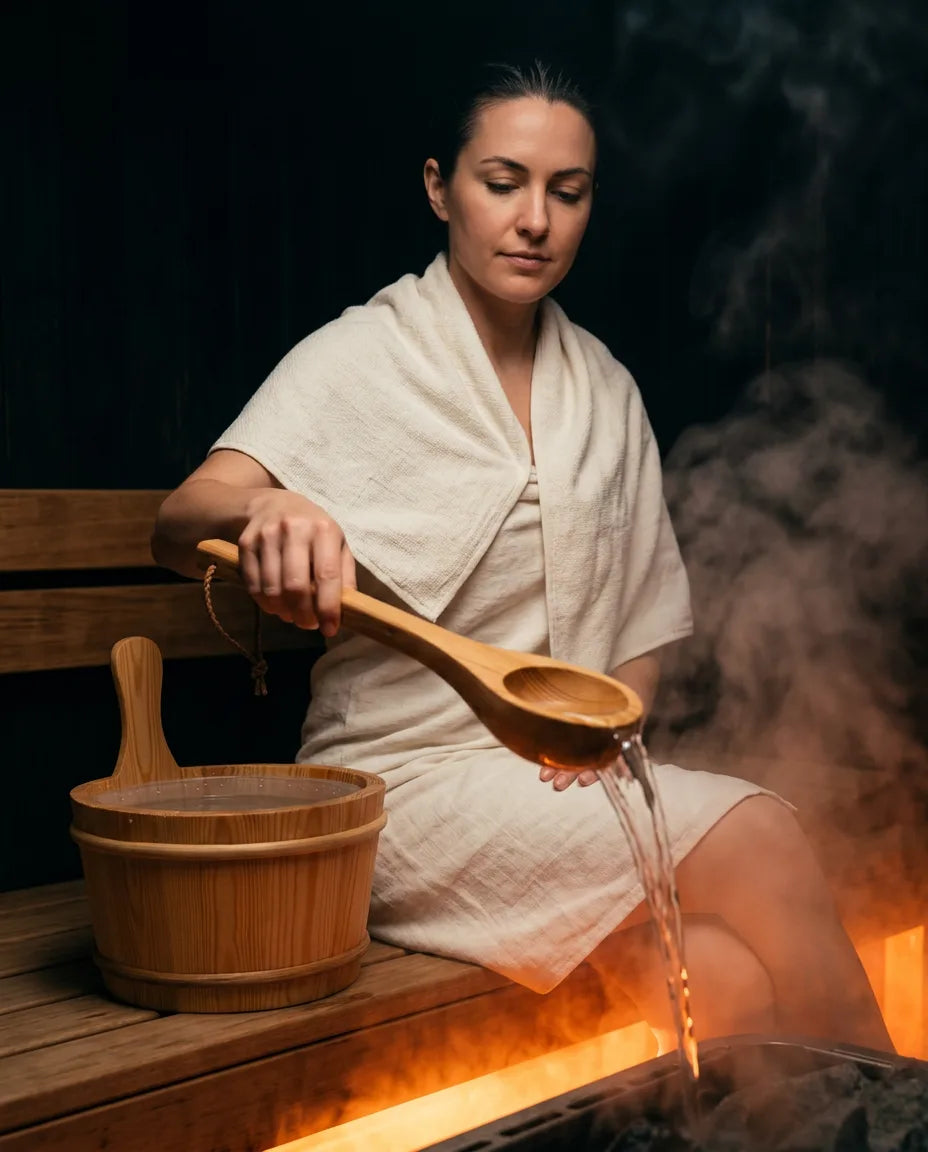 Saunakübel mit Kelle aus Holz – für Aufguss und Wasser in der Heimsauna – Produktbild 3