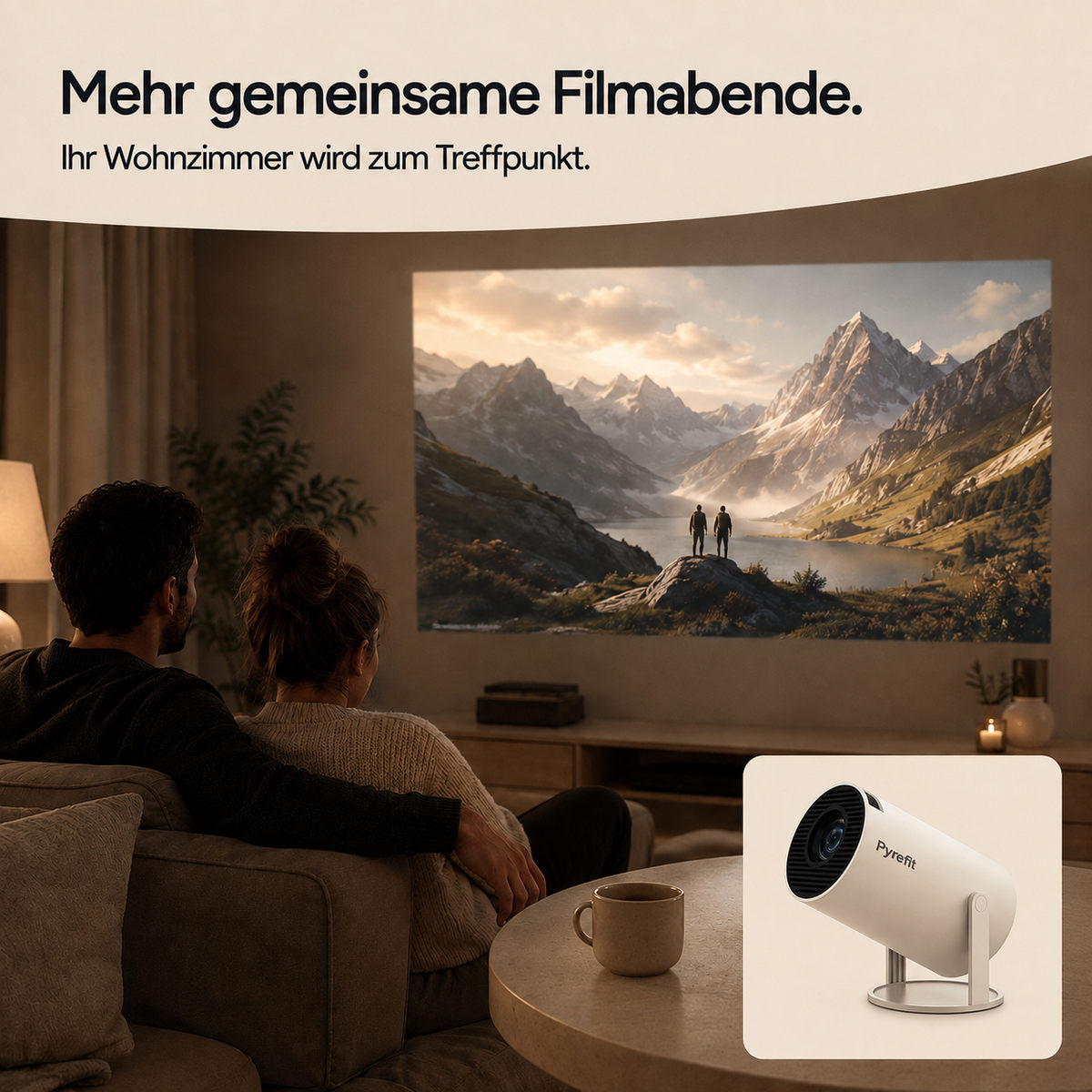Pyrefit Mini-Beamer – Mehr gemeinsame Filmabende. Ihr Wohnzimmer wird zum Treffpunkt.