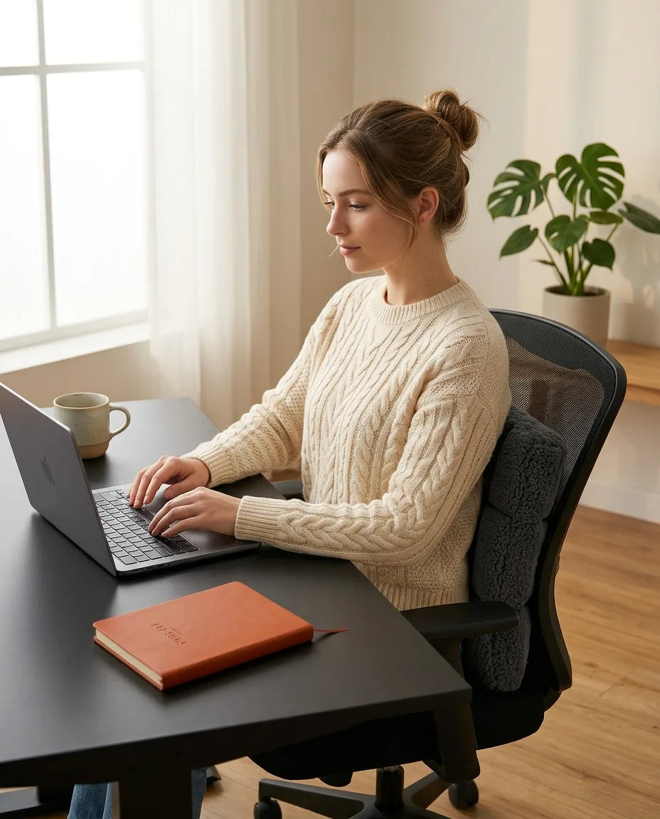 Lendenkissen mit Sherpa-Bezug – Rückenstütze für Büro, Sofa und Bett – Produktbild 2