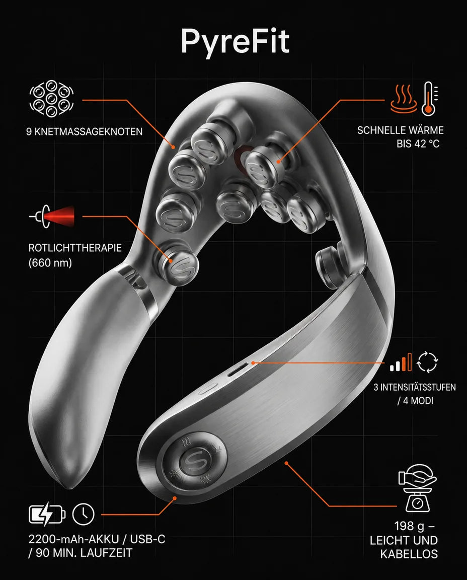 Nackenmassagegerät mit Wärme und 9 Massagepunkten – kabellos gegen Verspannungen – Produktbild 7