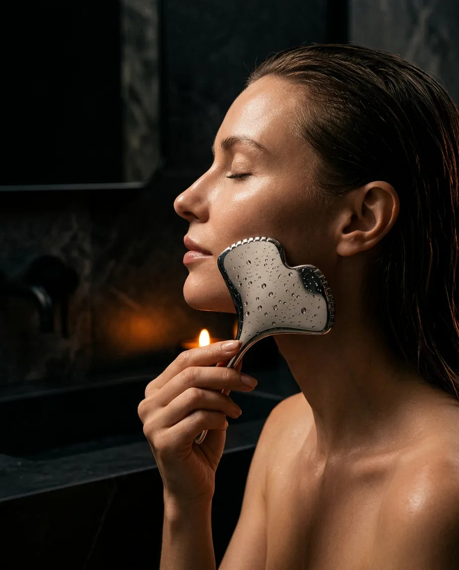 Gua Sha aus Edelstahl – kühlende Gesichtsmassage zum Konturieren – Produktbild 2