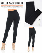 Schwarze Fleece-Leggings mit Revers – PFLEGE NACH ETIKETT
