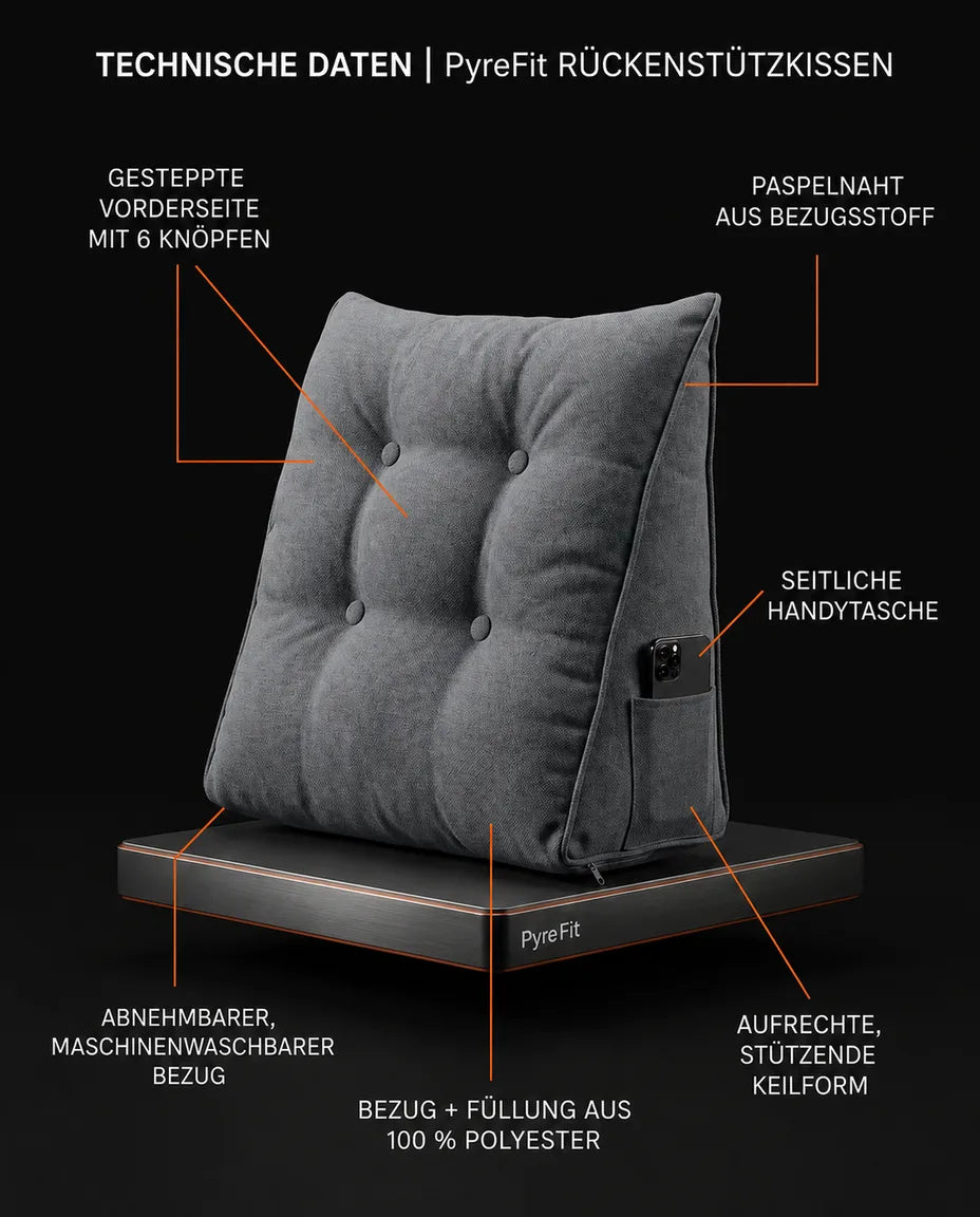 Lesekissen mit Armstützen und Seitentaschen – bequeme Rückenstütze fürs Bett – Produktbild 8