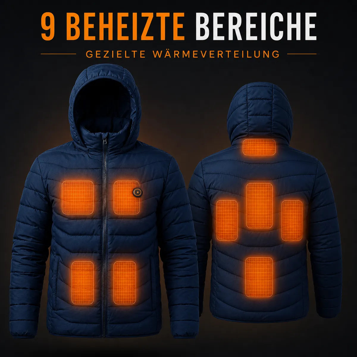 Beheizbare Jacke Blau – 9 beheizte Bereiche