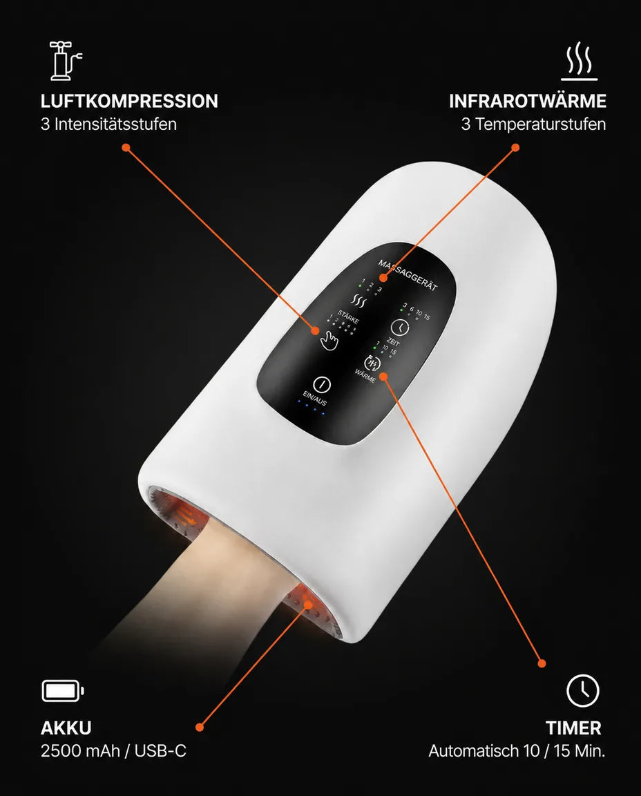Handmassagegerät kabellos mit Wärme – Luftdruckmassage für Hand, Finger und Handgelenk – Produktbild 7