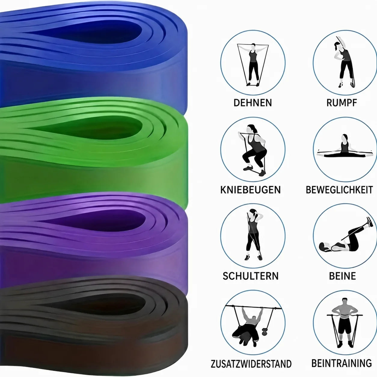 Vielseitige Bänder für alle Fitnessniveaus