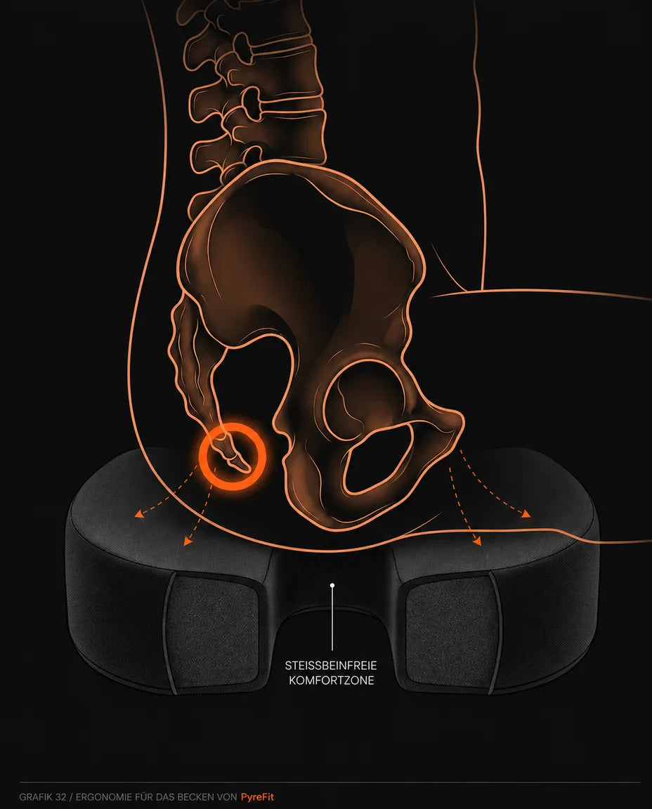 Steissbein-Komfort, gestaltet nach der Anatomie