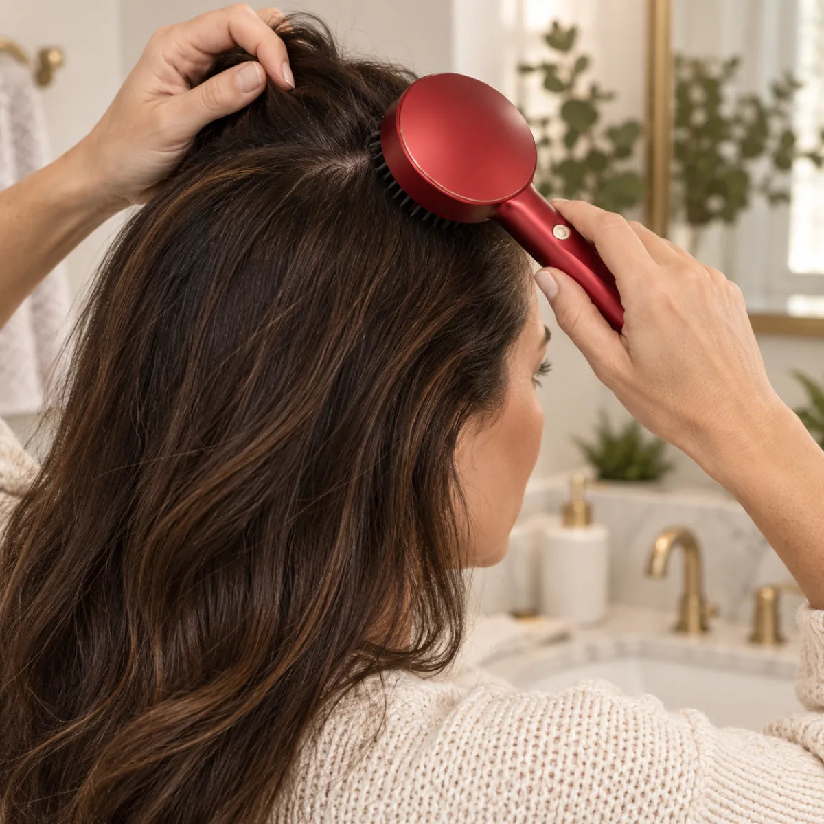 Kopfhaut-Massagekamm mit Rotlicht – Positionierung