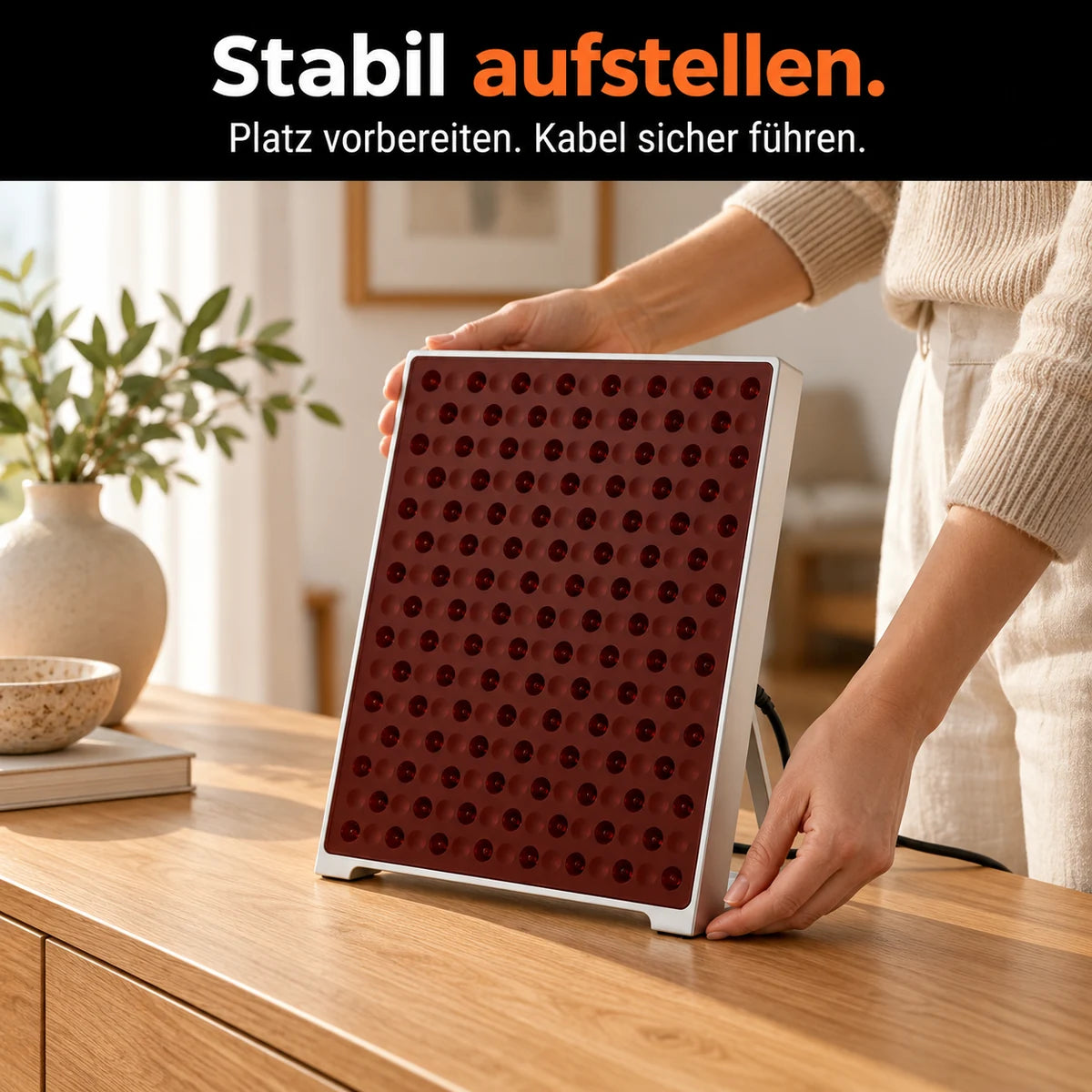 Rotlichtpanel auf einer stabilen Ablage aufstellen