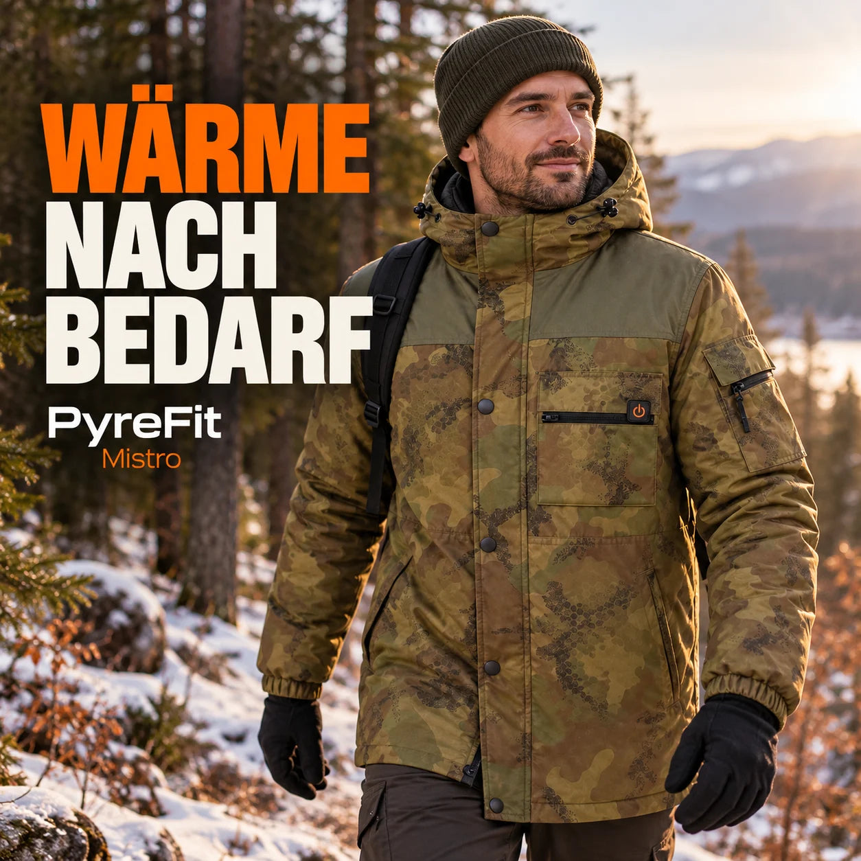 PyreFit Mistro – Beheizbarer Herrenmantel in Camouflage