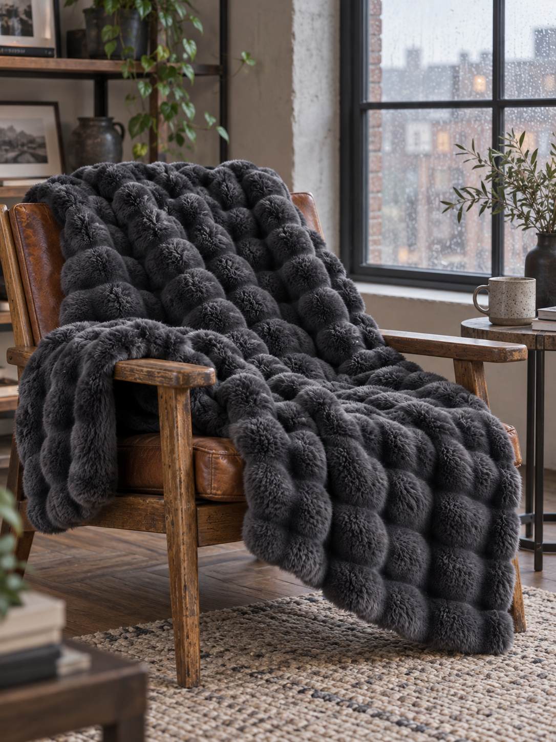 Plaid Nuage Anthracite — posé dans un décor de vie