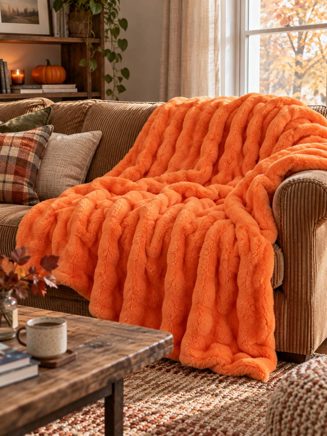 Plaid Nuage Orange — posé dans un décor de vie