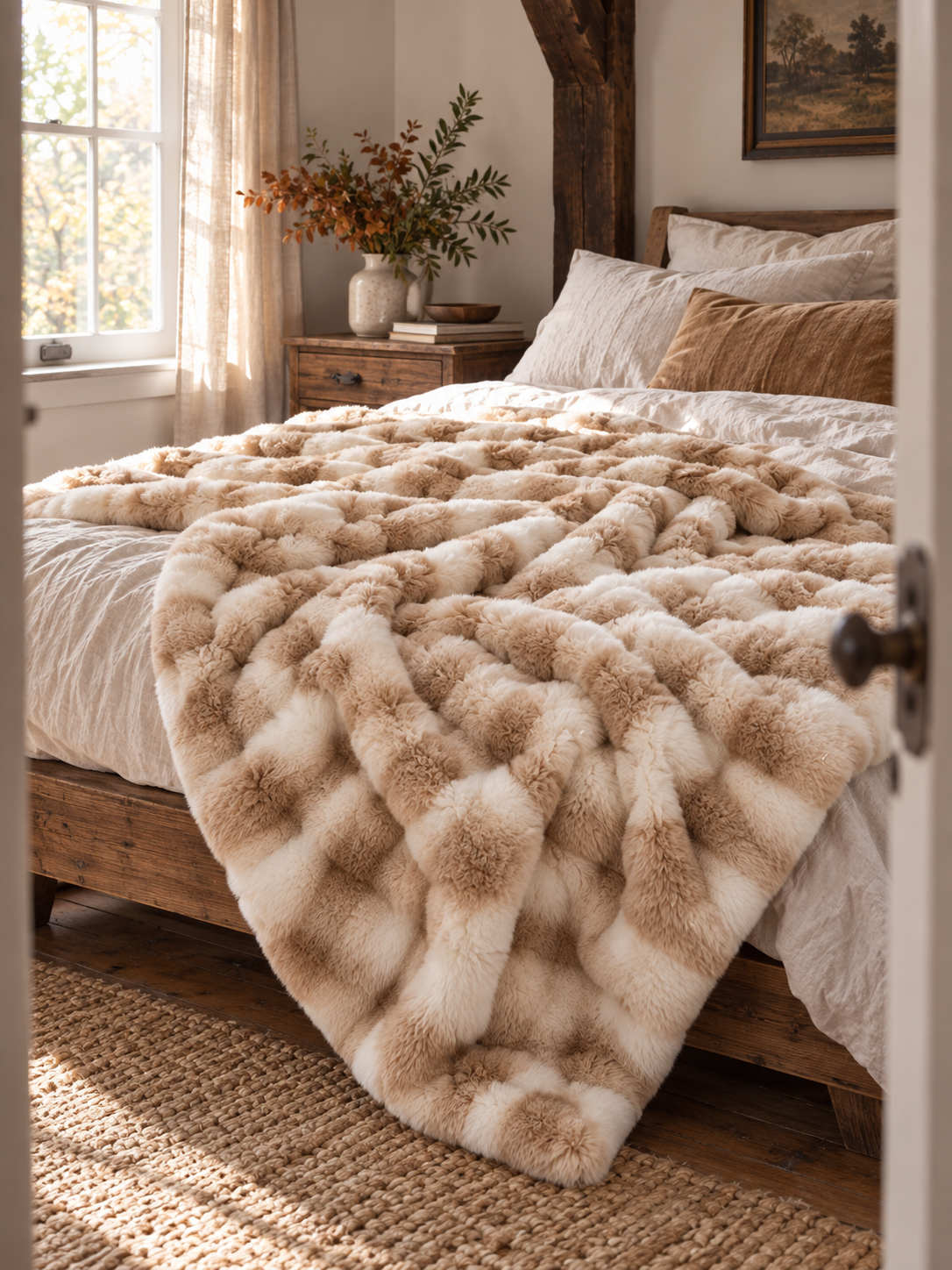 Plaid Nuage Camel marbré — posé dans un décor de vie