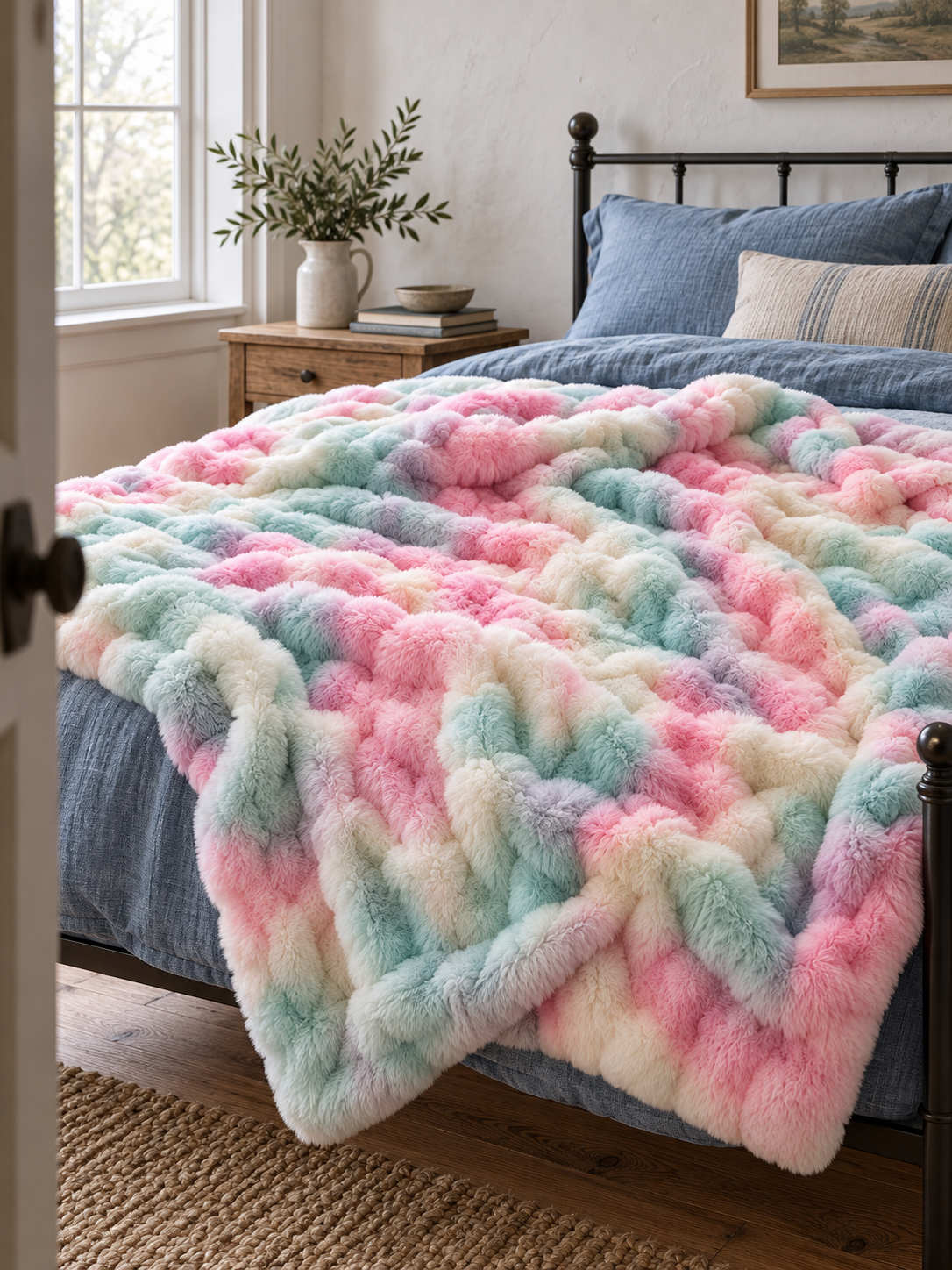 Plaid Nuage Multicolore pastel — posé dans un décor de vie